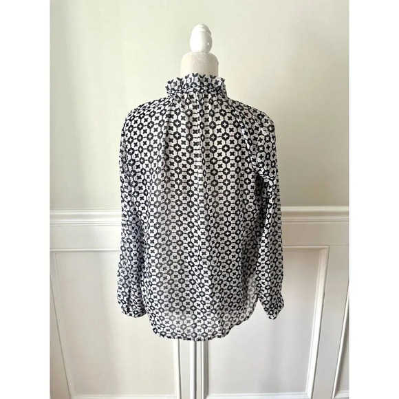 Loft Navy Medallion Print Tie Neck Blouse XS - Picture 3 of 4